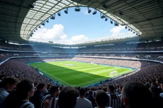 Vue panoramique de l'intérieur de l'Allianz Stadium de Turin lors d'un match de la Juventus FC, tribunes remplies de supporters