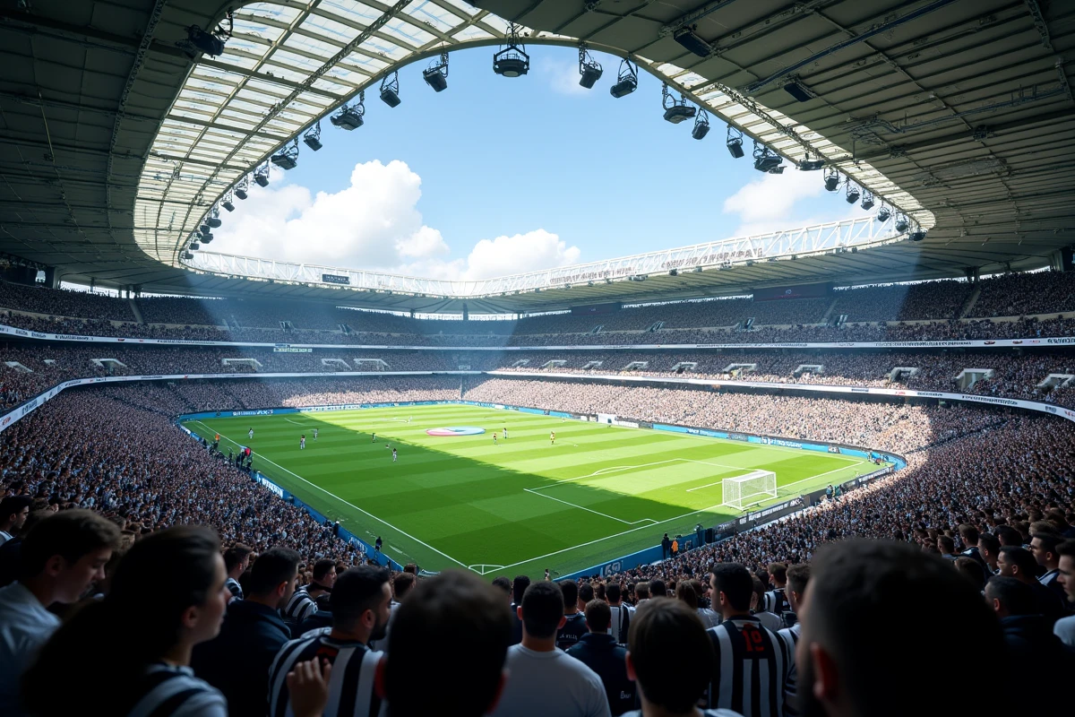 Vue panoramique de l'intérieur de l'Allianz Stadium de Turin lors d'un match de la Juventus FC, tribunes remplies de supporters