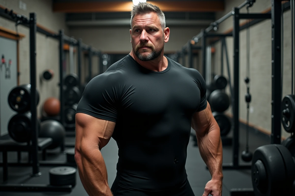 Athlète massif en salle de musculation illustrant les limites de la prise de masse musculaire