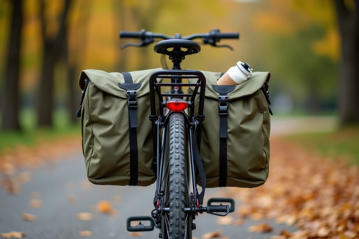 Comparaison côte à côte de deux sacoches de vélo avec et sans lest fixées sur un porte-bagages arrière