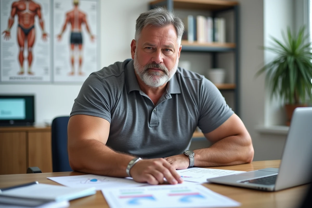 Athlète en consultation nutrition sportive analysant sa composition corporelle et ses limites de prise de masse