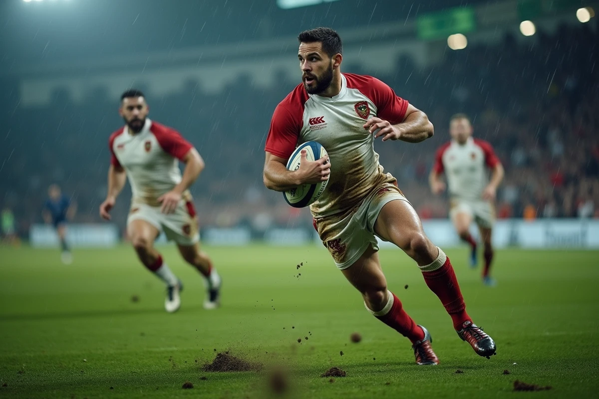 Un demi de mêlée effectue une passe décisive lors d'un match de la H Cup 2026 sous la pluie