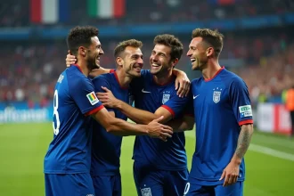 Footballeurs français en 1998 célébrant leur victoire