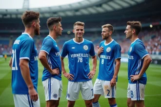 Jeunes joueurs de football Versailles 78 discutant après match