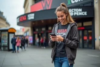 Jeune femme souriante devant l'Accor Arena à Paris