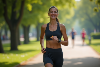 Jeune femme sportive en pause course dans un parc en été