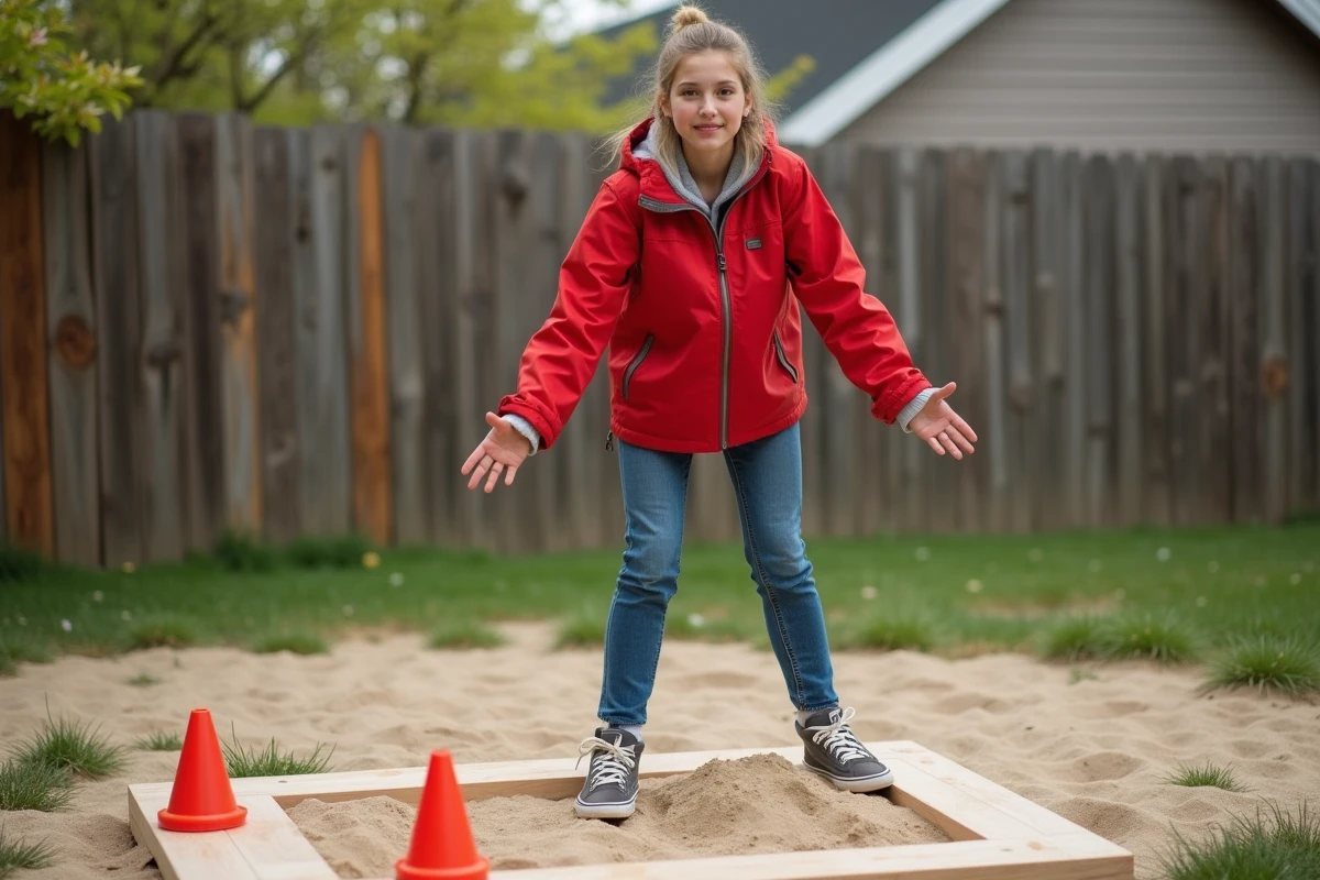 Femme debout dans le jardin préparant une partie de molkky