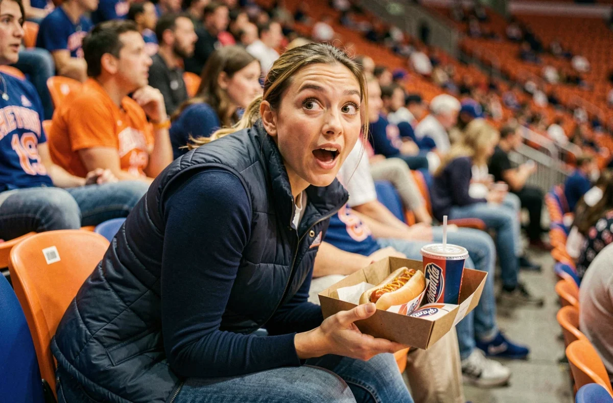 Femme assistant pour la première fois à un match de basket NBA dans un stade de New York