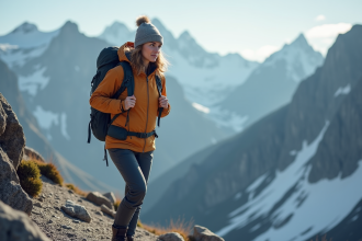 Femme en randonnée en montagne avec sac à dos