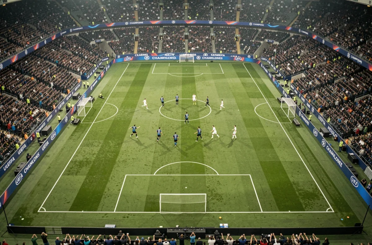 Vue aérienne d'une formation tactique de l'Inter de Milan sur le terrain lors d'un match de Ligue des Champions UEFA