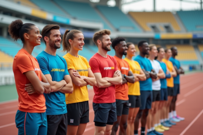 Groupe d'athletes sportifs motivés en extérieur