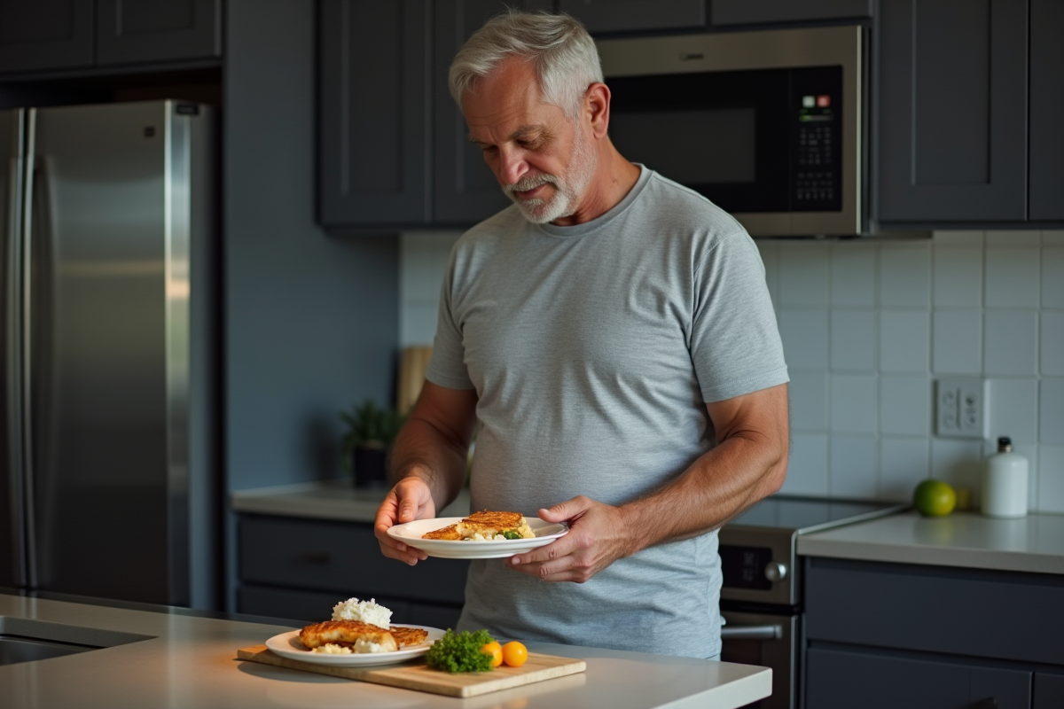 Homme préparant un snack dans la cuisine moderne