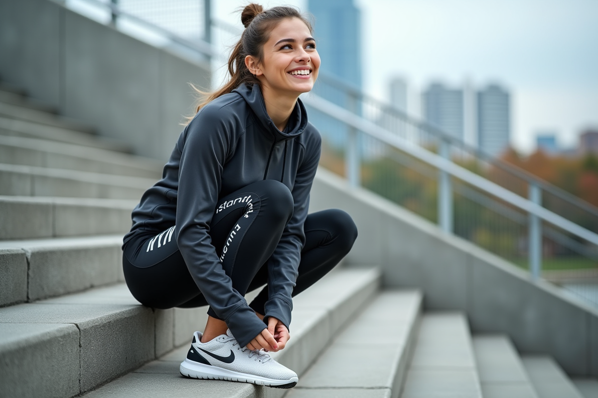 Jeune femme en course urbaine en pleine action