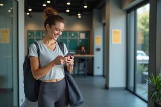 Jeune femme souriante dans une salle de sport moderne