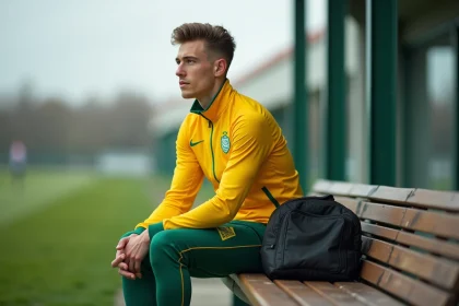 Jeune footballeur nantais en extérieur contemplant l'horizon