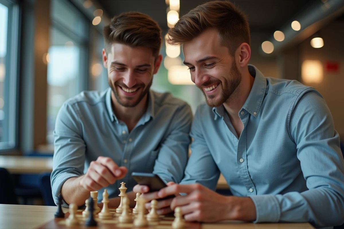 Jeune homme souriant partageant des astuces avec un ami