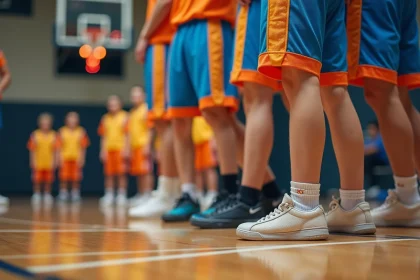Groupe de jeunes joueurs de basket en gymnase