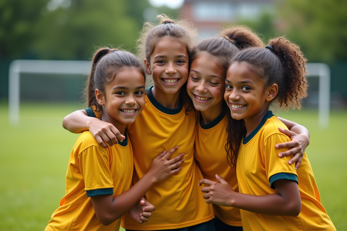 Jeunes célébrant leur victoire au football en plein air
