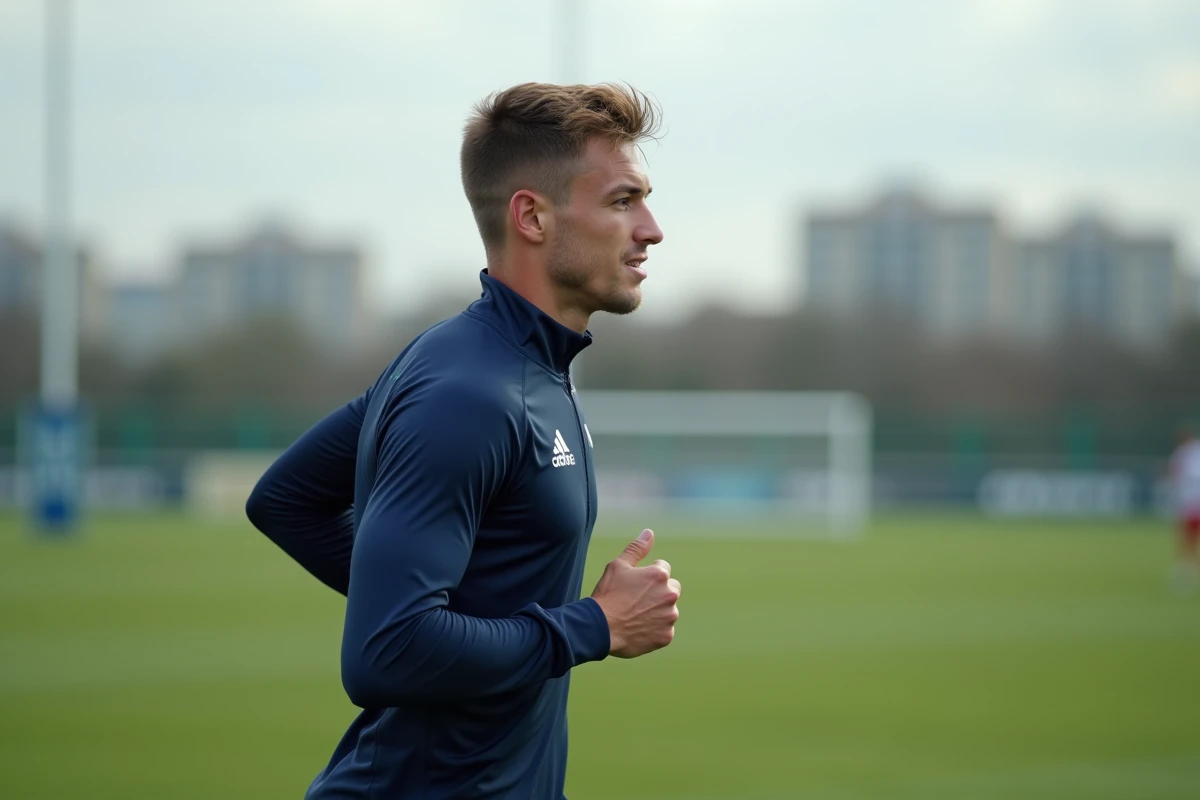 Jeune joueur de rugby français en entraînement en profil