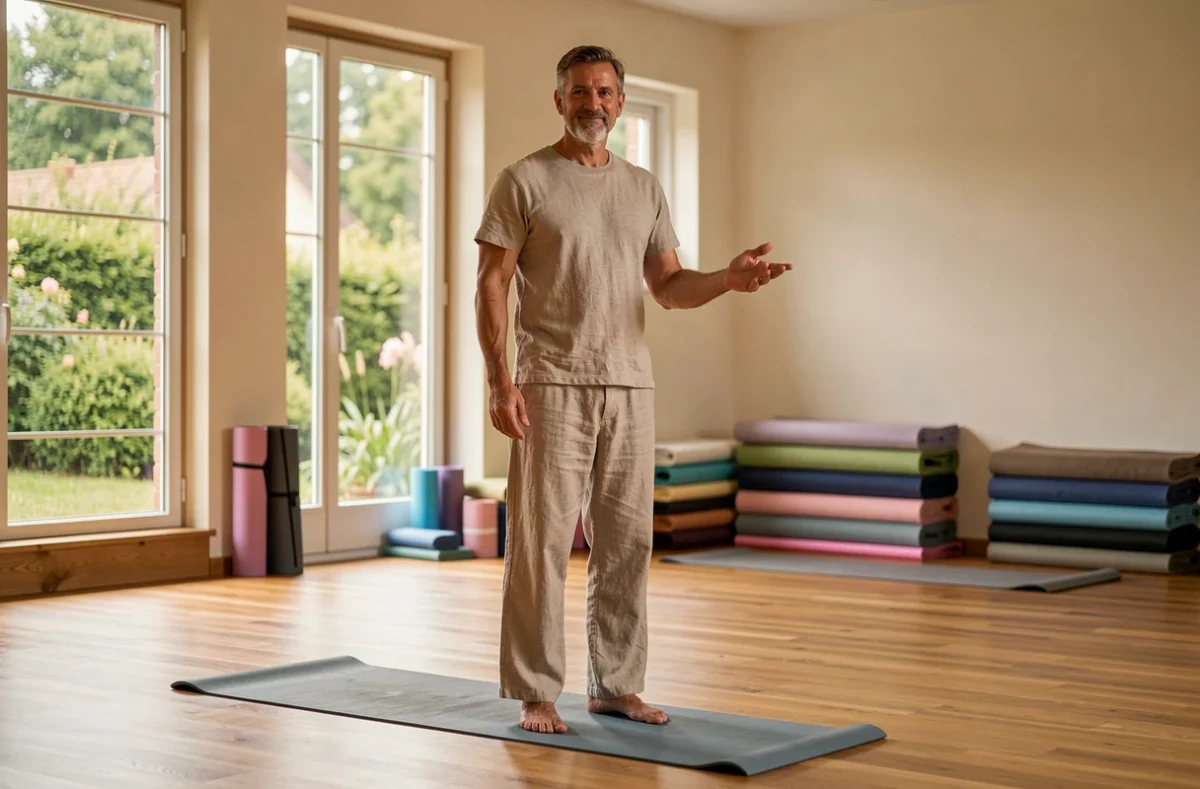 Philippe, coach sportif et professeur de yoga dans un studio lumineux entre Sarreguemines et Strasbourg