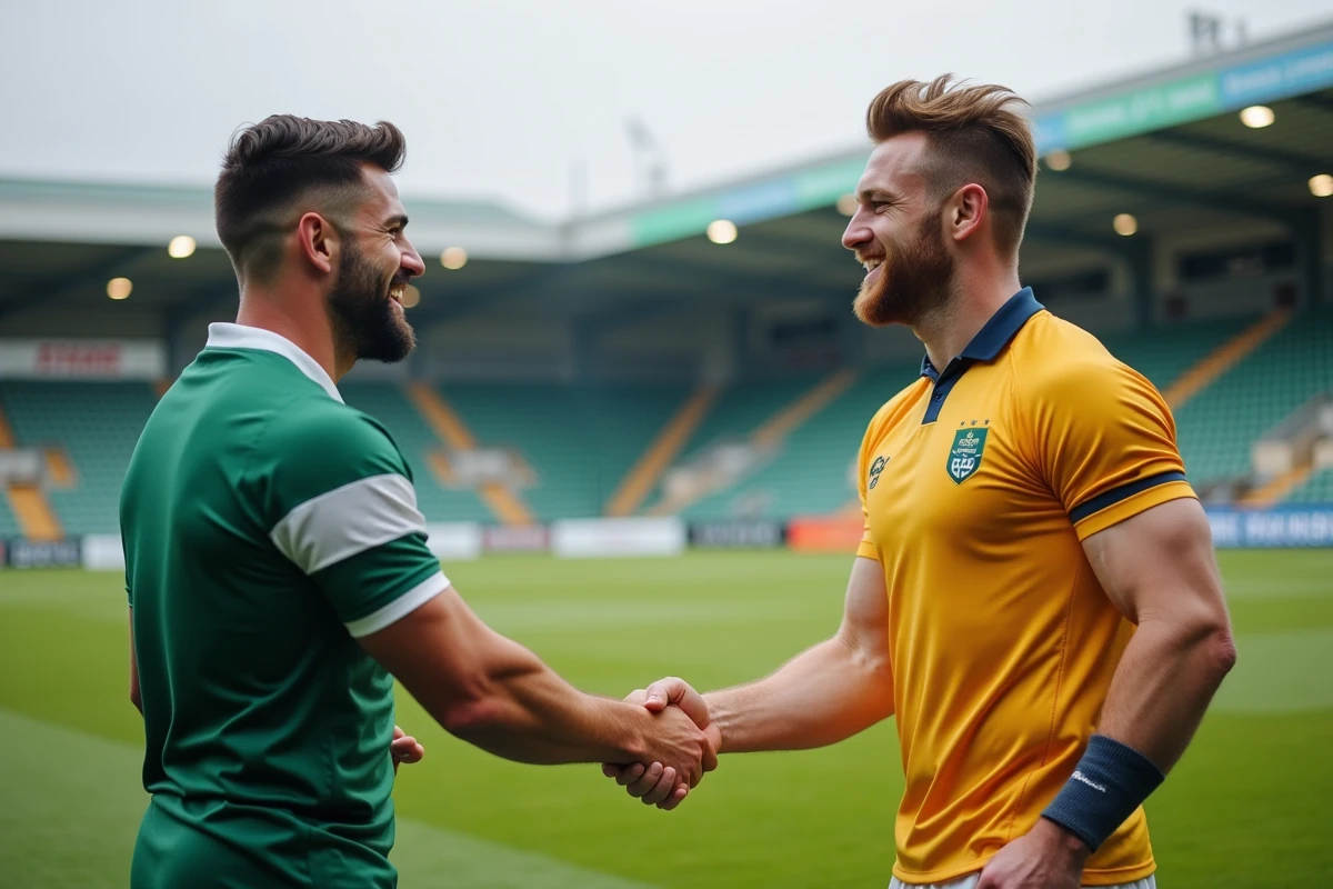 Poignée de main entre deux joueurs de rugby lors d'un transfert en championnat National 2
