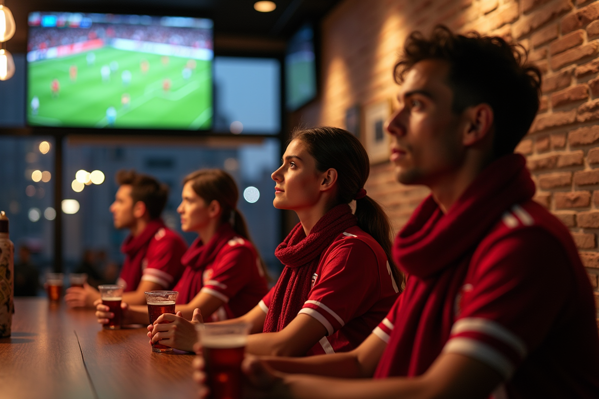 Jeunes regardant un match dans un bar sportif animé