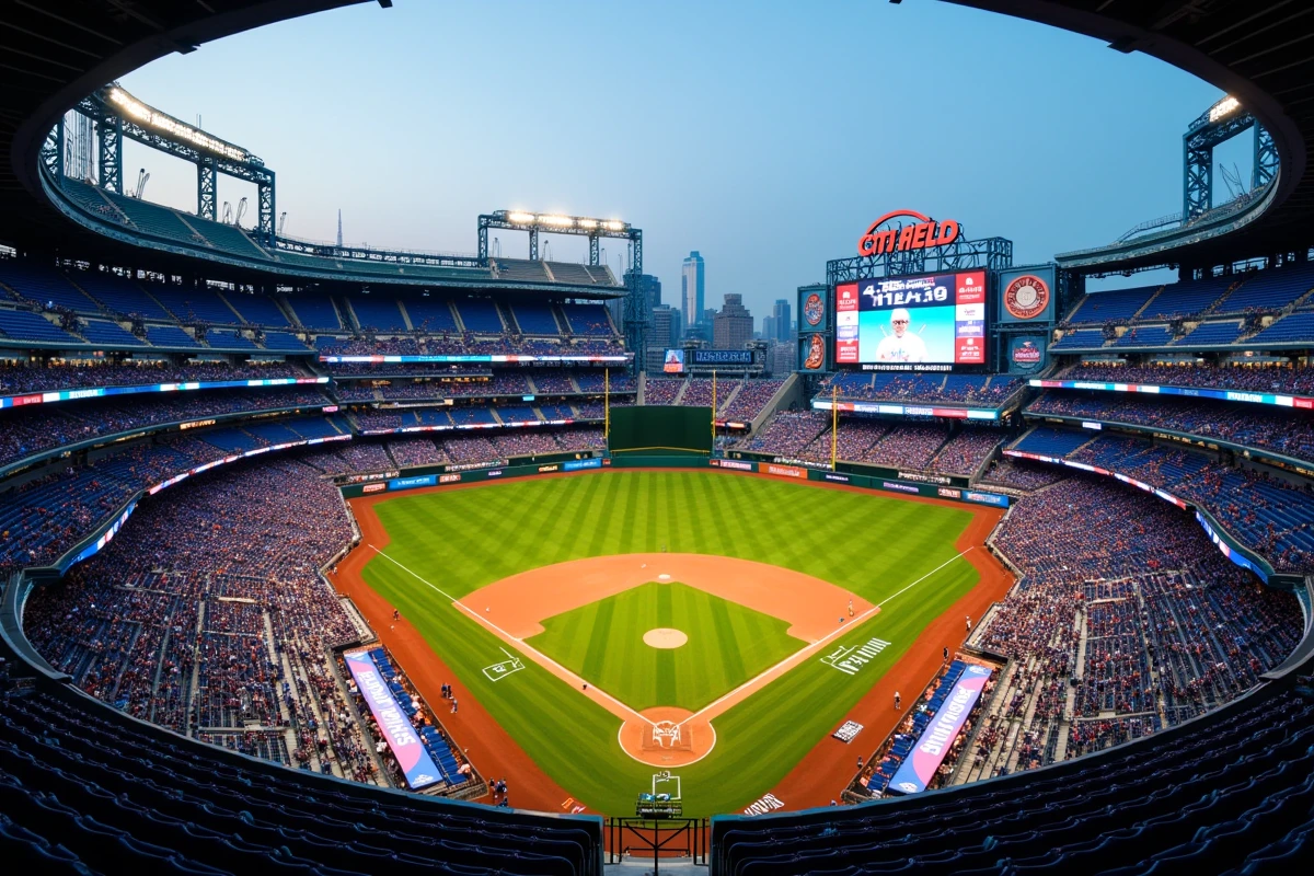 Vue panoramique du stade Citi Field lors d'un match des Mets de New York avec des milliers de supporters dans les gradins